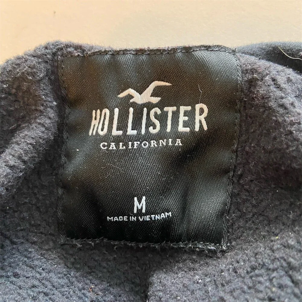 Hollister Pullover Hoodie Mens Medium Black Gradient Logo Sleeve Graphic